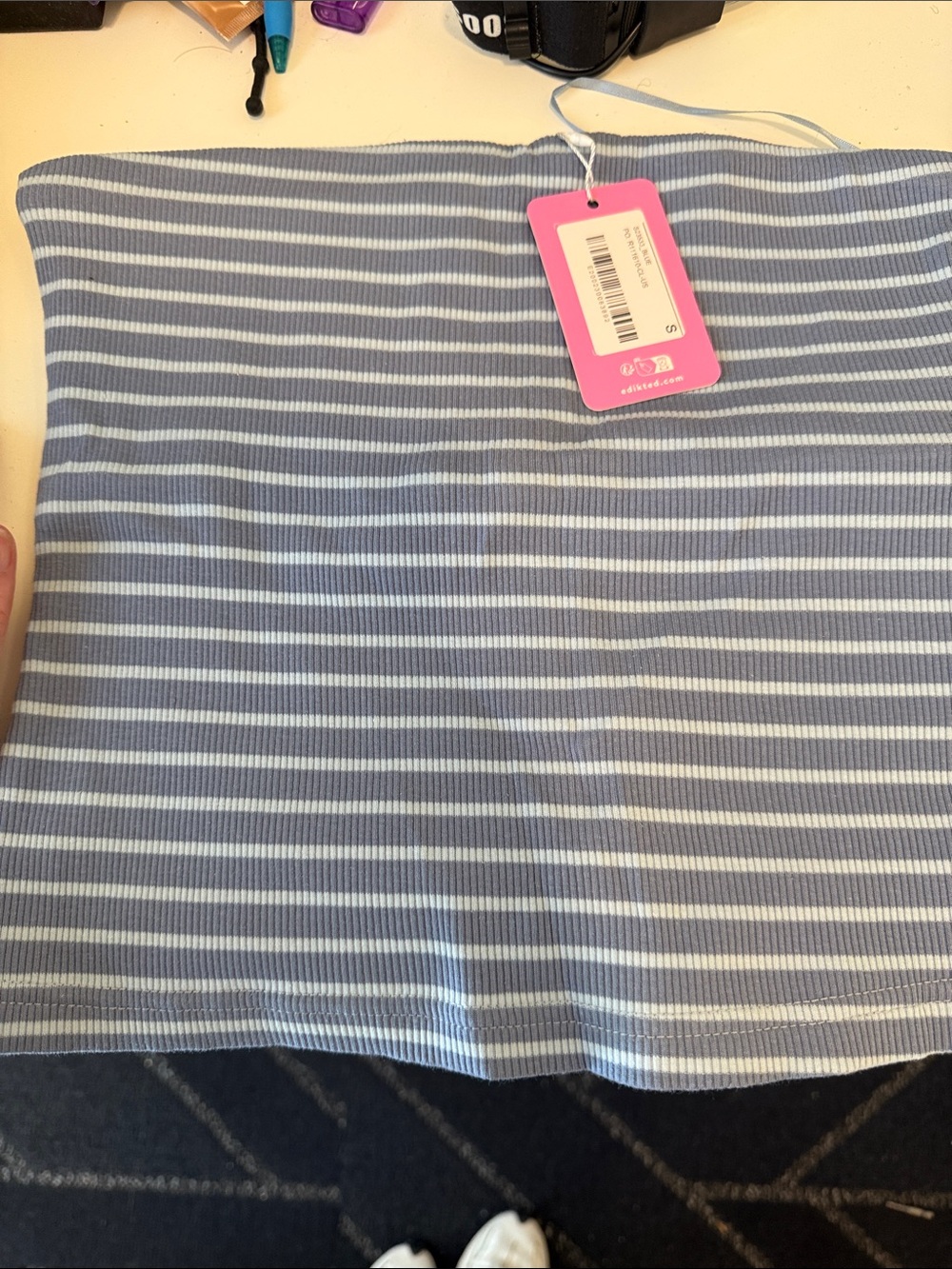 Edikted Light Blue and White Striped tube top